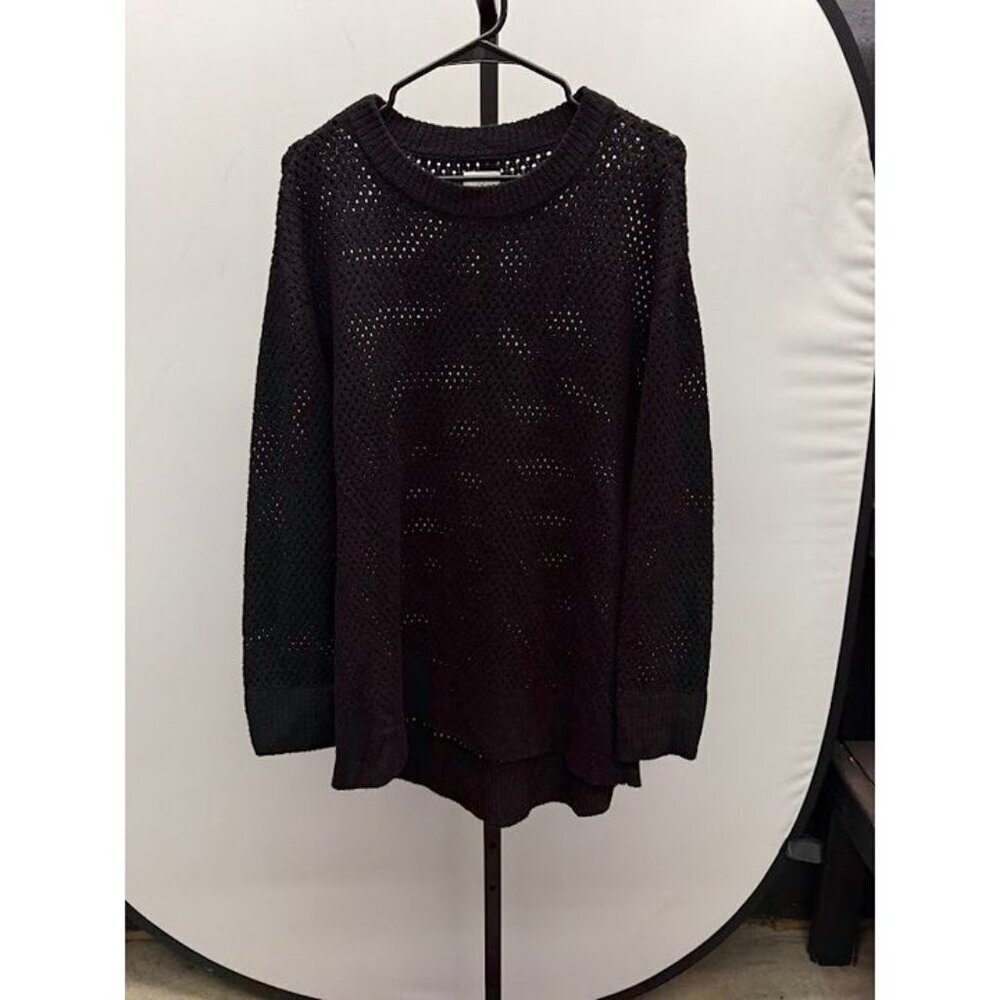 Offline by Aerie Black Open Knit Crewneck Oversized Sweater